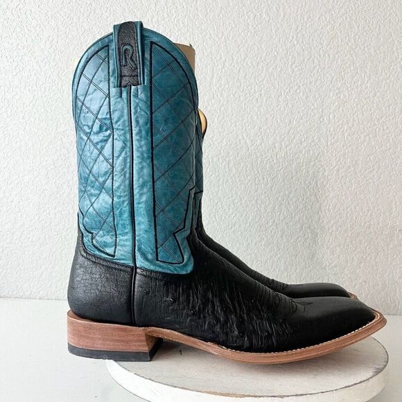 NEW Rod Patrick Mens Cowboy Boots 14.5AA Black Smooth Ostrich Leather Square Toe - Picture 2 of 12